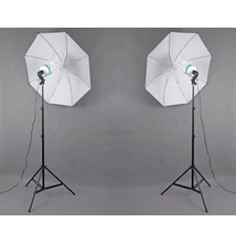 P&V Folyamatos fényű fotó izzós dupla ernyős szett - 2x 200W/800W (5500K)