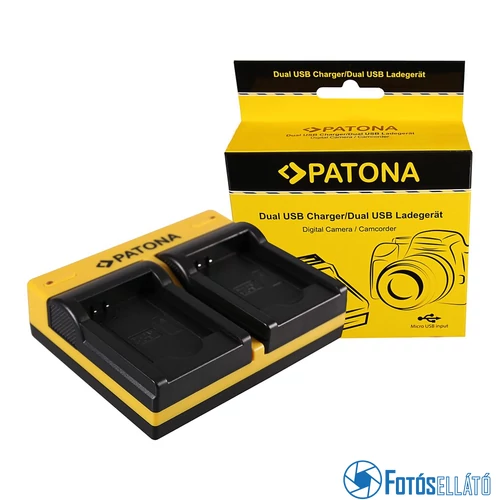 Patona DUPLA AKKUMULÁTOR TÖLTŐ PANASONIC DMW-BCL7 LUMIX F5 FH50 FS50 SZ3 SZ9 XS1 MICRO-USB KÁBELLEL
