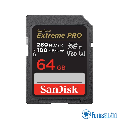 SanDisk 64GB SDXC EXTREME PRO KÁRTYA 64GB, (280/100MB/s), UHS-II, C10, V60
