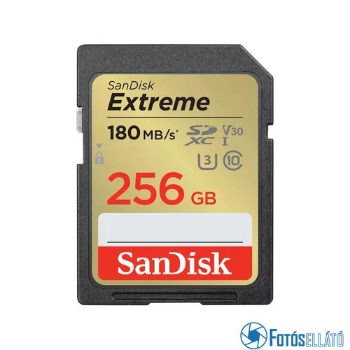 SanDisk 256GB Extreme SDXC™ memóriakártya (180/130MB) UHS-I, Class 10, U3, V30