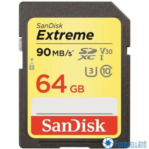 Sandisk 64 gb extreme sdhc memóriakártya (90mb/s olvasási / 40mb/s írási sebesség) uhs-1, class 10, u3, v30