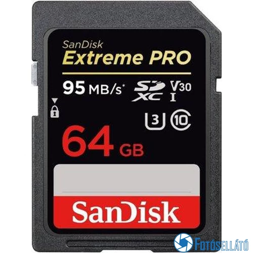 Sandisk 64 gb extreme pro sdx memóriakártya (95mb/s olvasási / 90mb/s írási sebesség) uhs-1, class 10, u3, v30